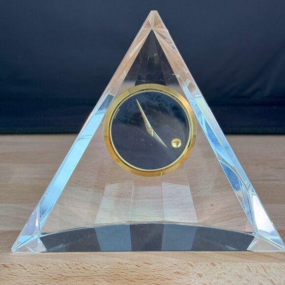 Movado Crystal Pyramid Clock Movado Pyramid Desk Clock with Gold Accents - Picture 2 of 13